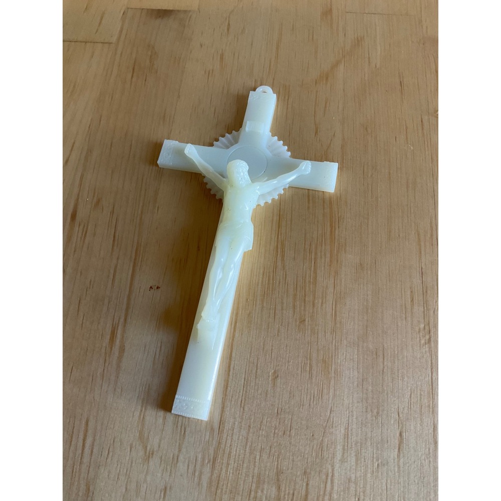 Vintage Luminous Glow in the Dark Plastic Crucifix Wall Hanging Cross 6.5 Inch